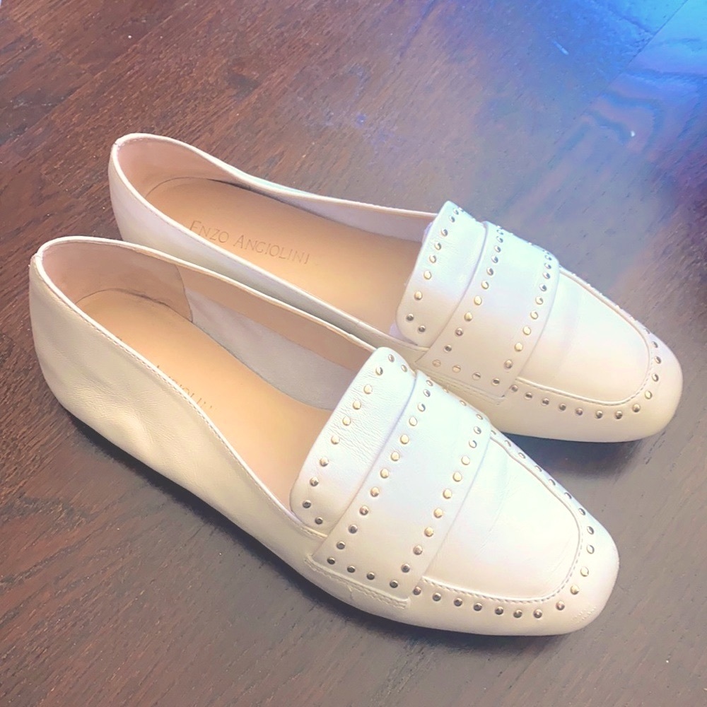 Enzo Angiolini White Studded Loafers